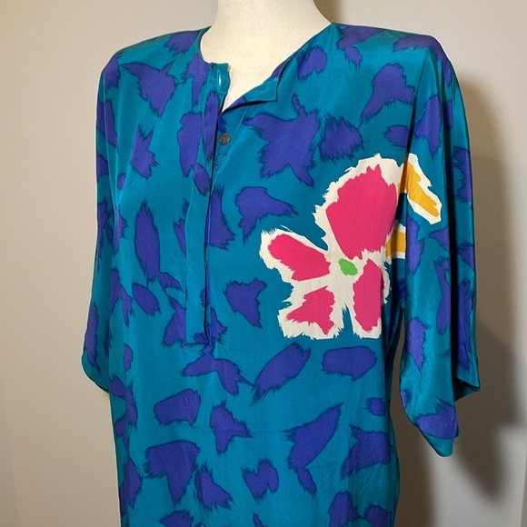VTG JOHN YANG New York 1980s 100% Silk Sheath Dress MULTICOLOR / SIZE 10 - Picture 4 of 9